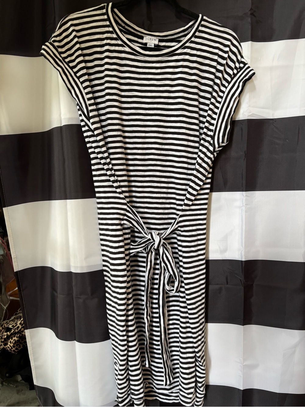 J. Crew Black and White Striped Tie-Waist Mini Dress - Picture 2 of 4